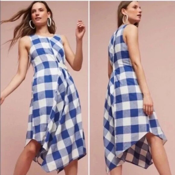 Anthropologie Maeve Blue/White Belted Gingham Dress. Size Small. Wrap dres - Picture 8 of 8